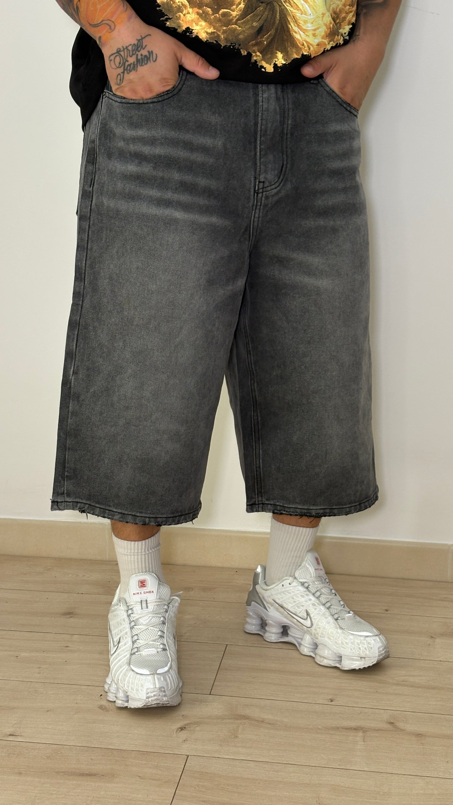 Bermuda Jeans Baggy Washed Nero Vintage