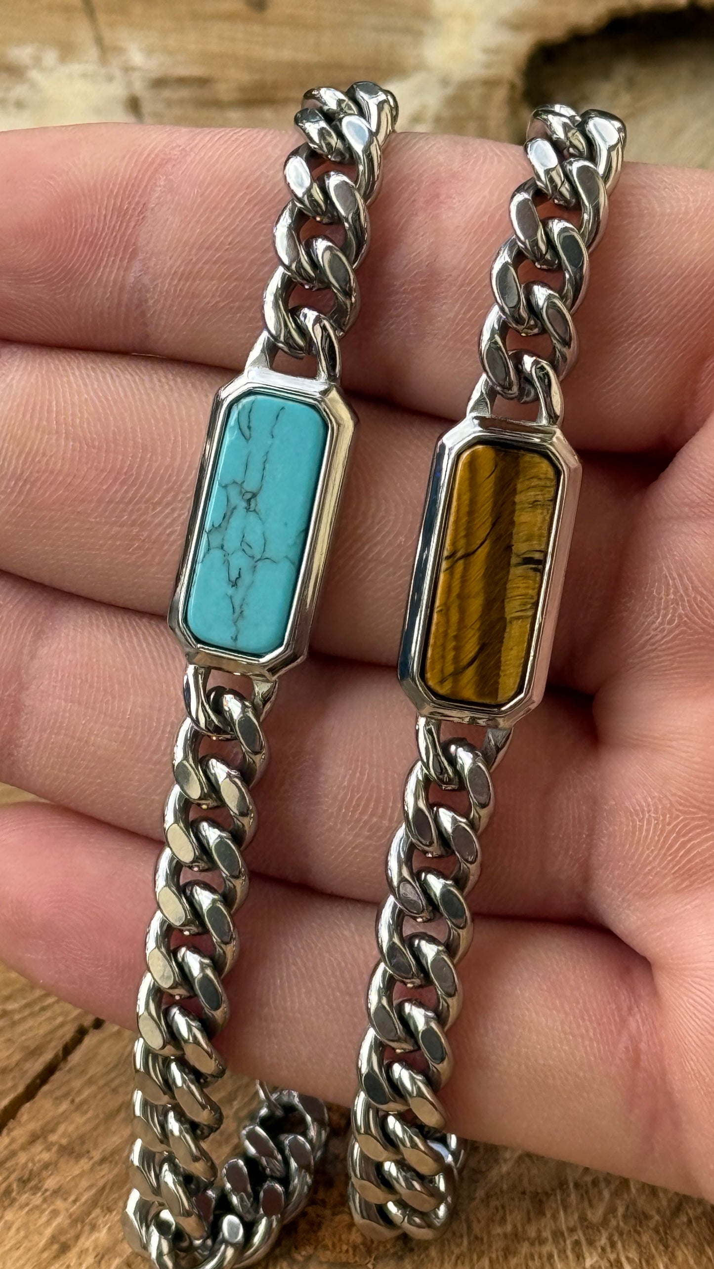 Bracciale Acciaio con Pietra Naturale