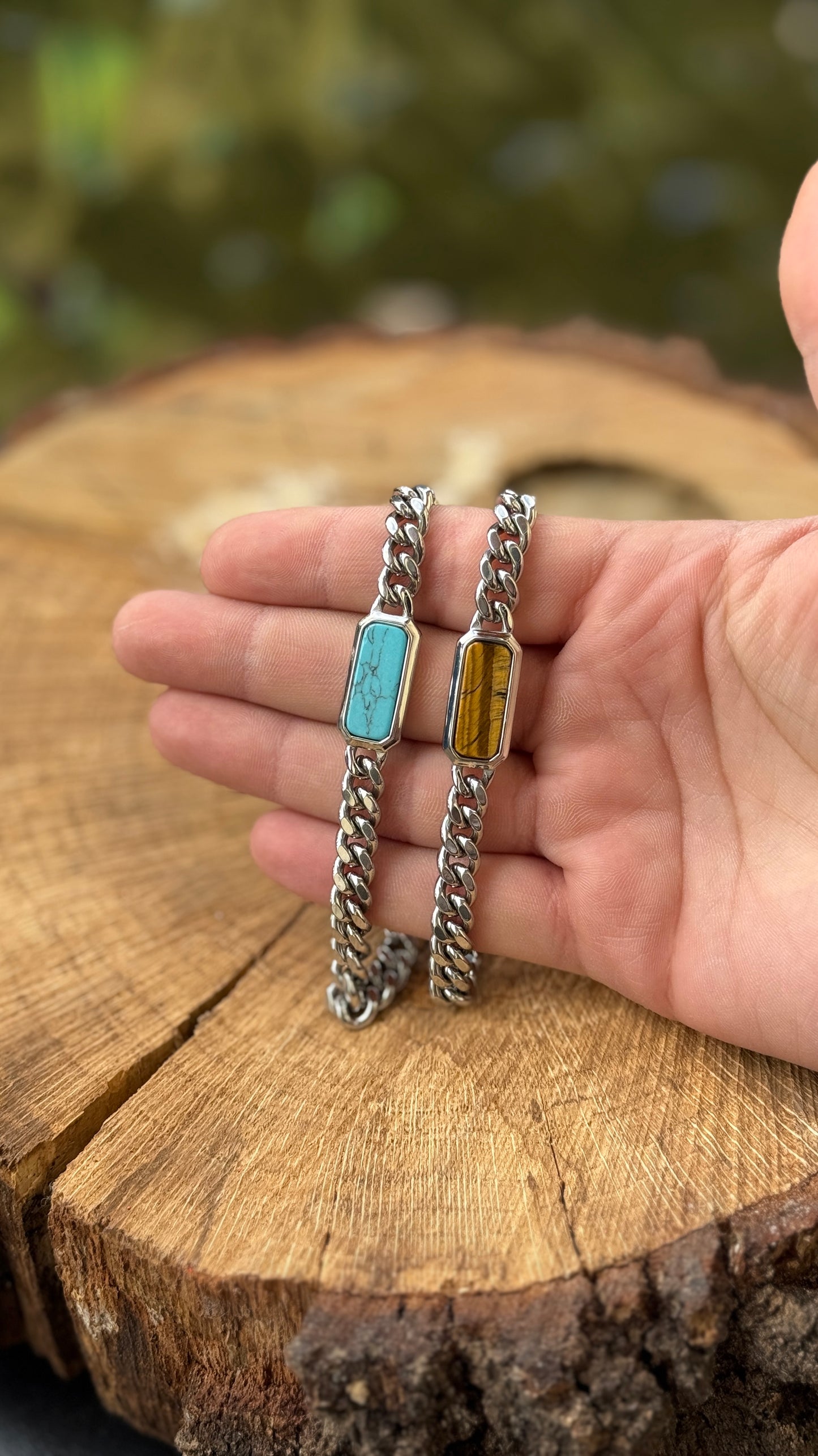 Bracciale Acciaio con Pietra Naturale