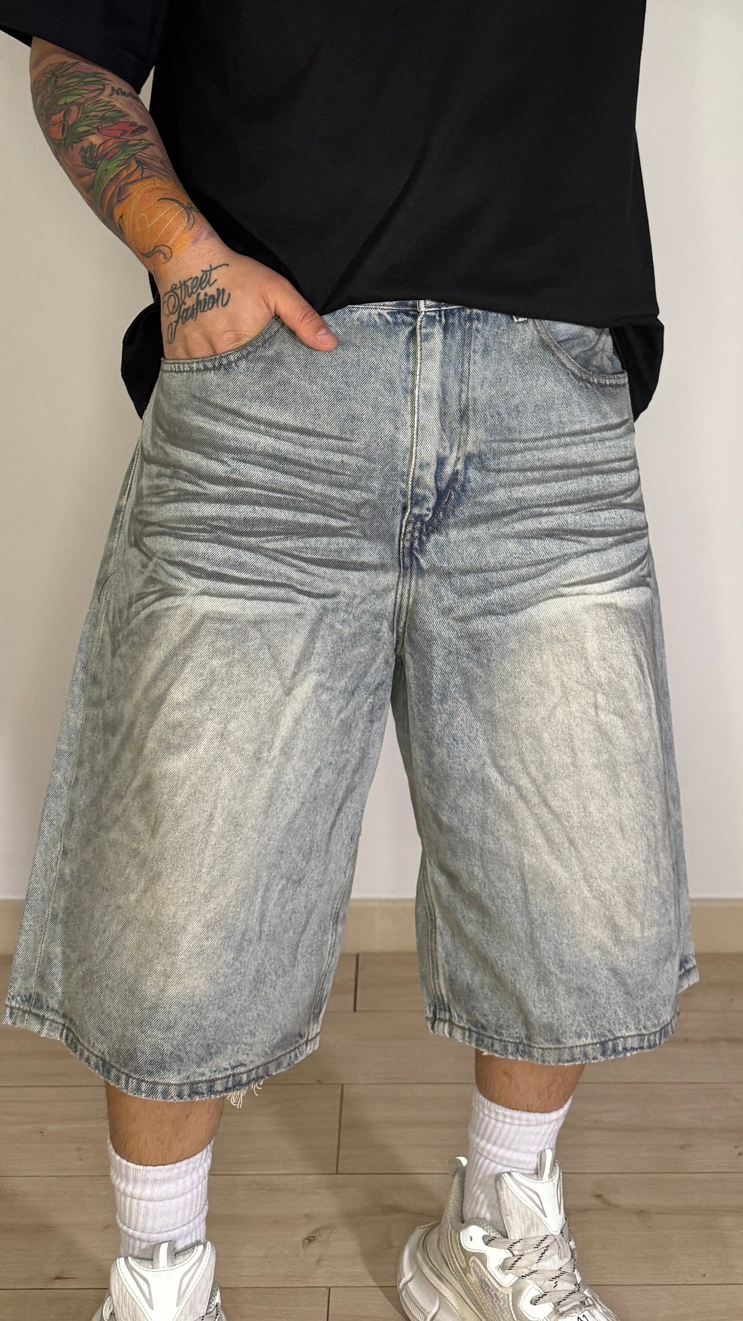 Bermuda Denim Wide Leg Ice Wash