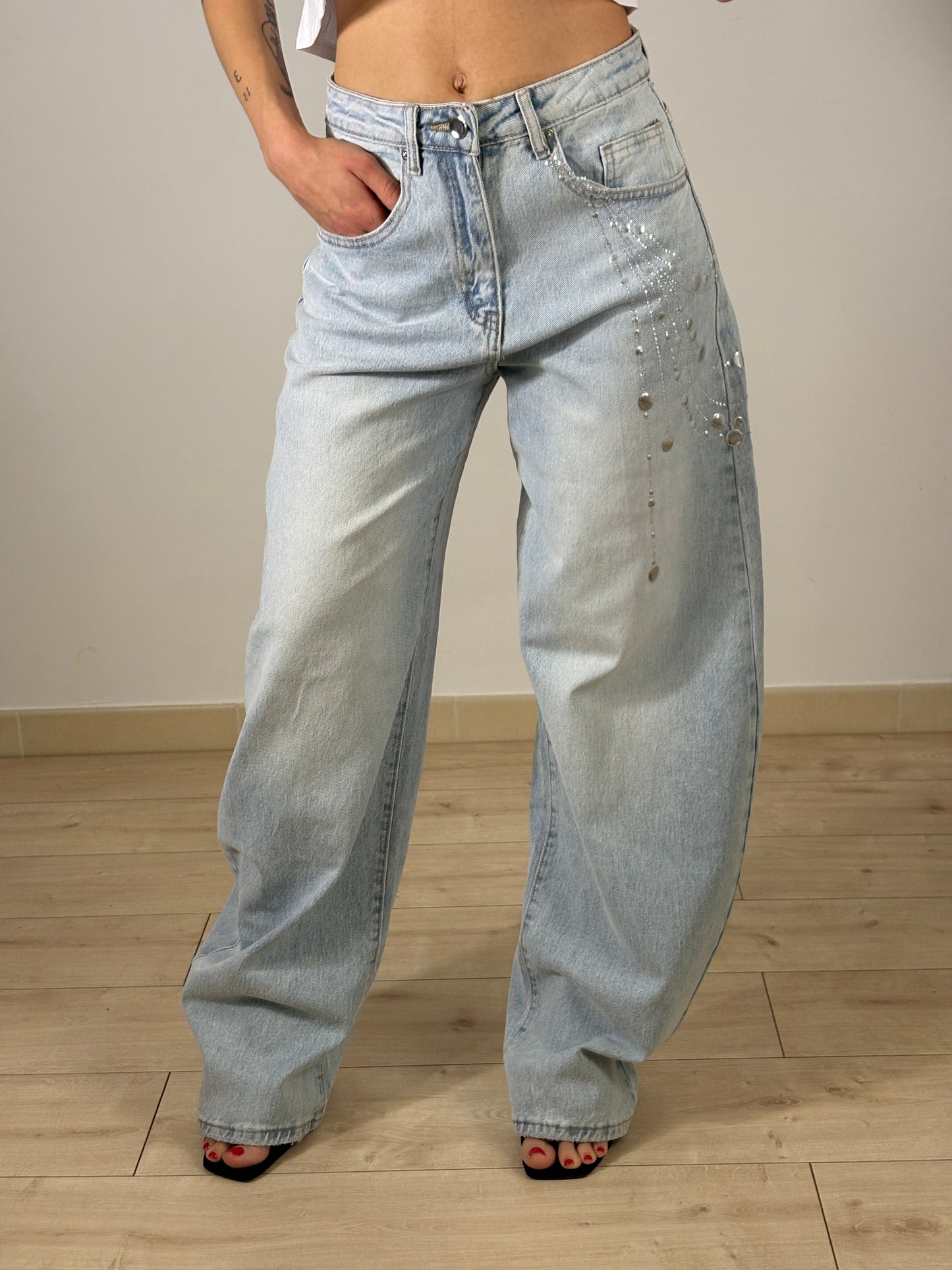 Jeans Balloon Strass Light Blue