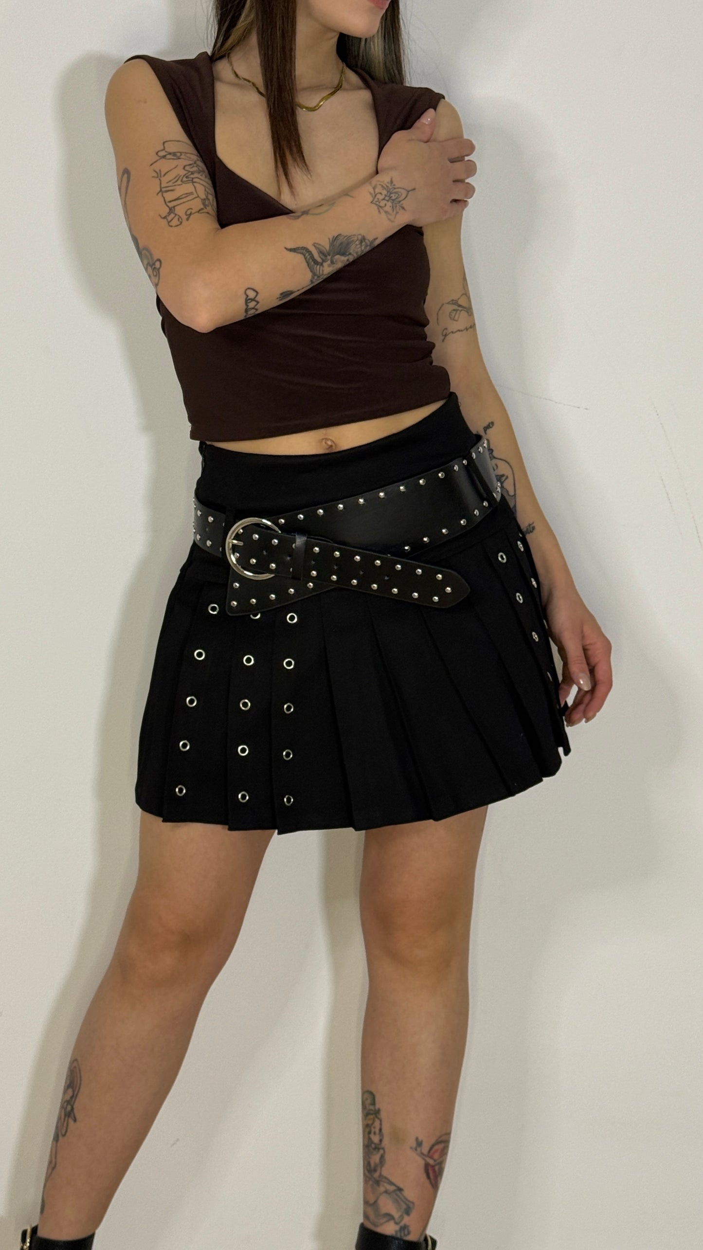 Gonna Pleated Eyelet con Cintura