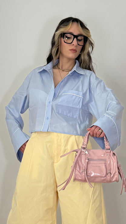 Camicia crop donna con profili a contrasto