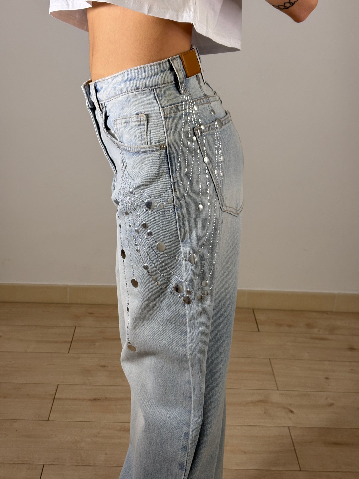 Jeans Balloon Strass Light Blue