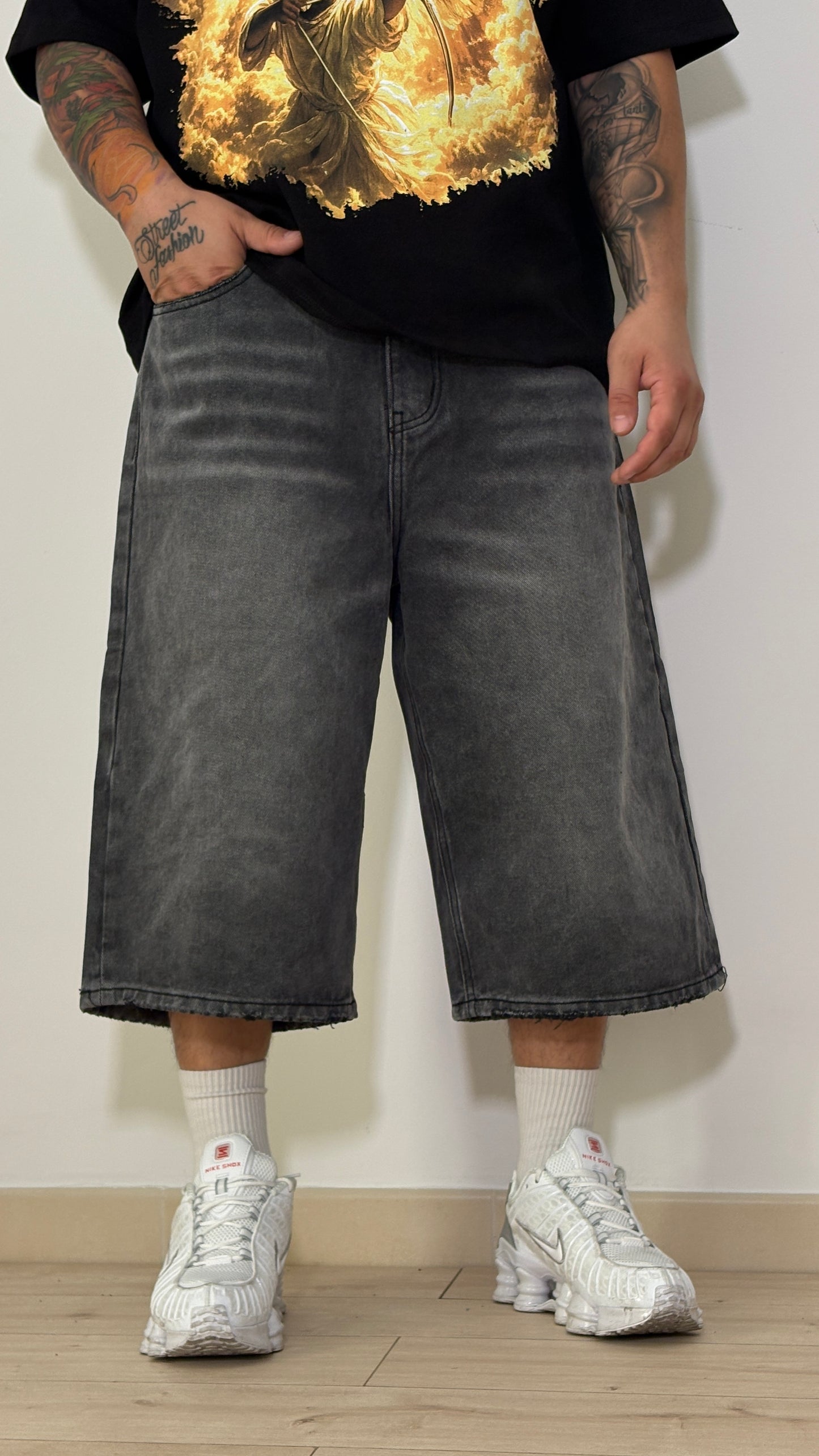 Bermuda Jeans Baggy Washed Nero Vintage