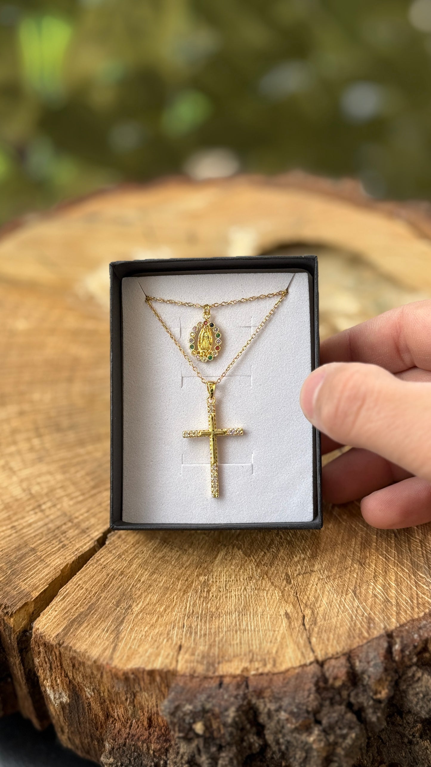 Set Collana Doppia Croce e Madonna
