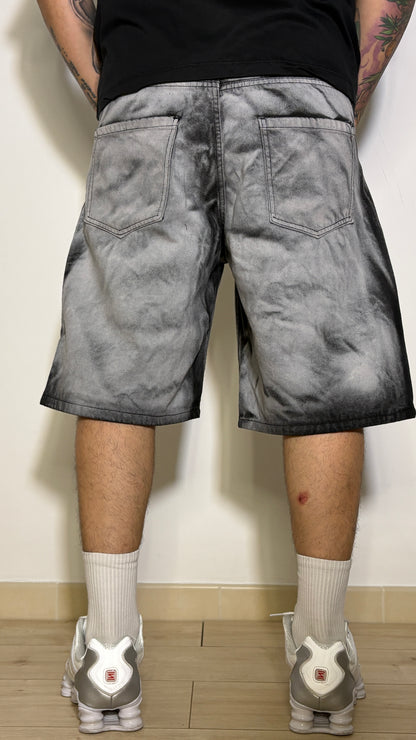 Short Denim Streetwear Marble Wash Grigio/Nero