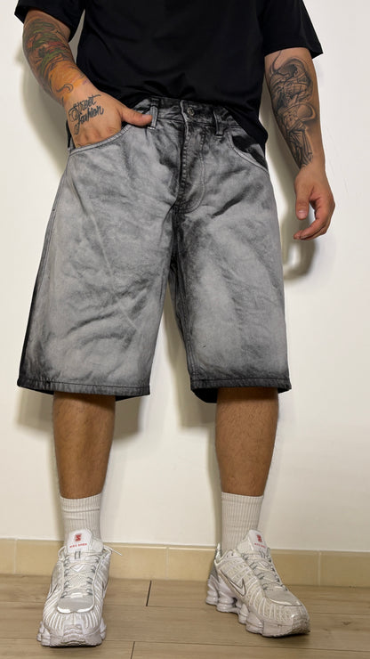 Short Denim Streetwear Marble Wash Grigio/Nero