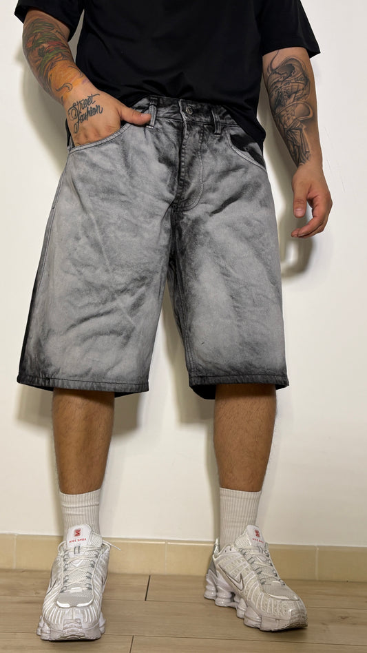 Short Denim Streetwear Marble Wash Grigio/Nero