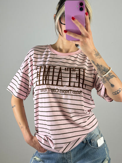 T-Shirt Oversize Righe Street Pink
