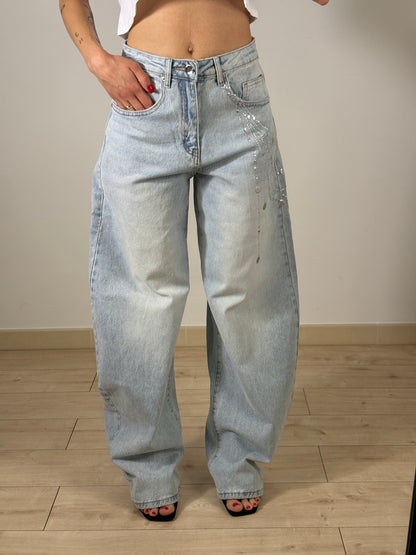 Jeans Balloon Strass Light Blue