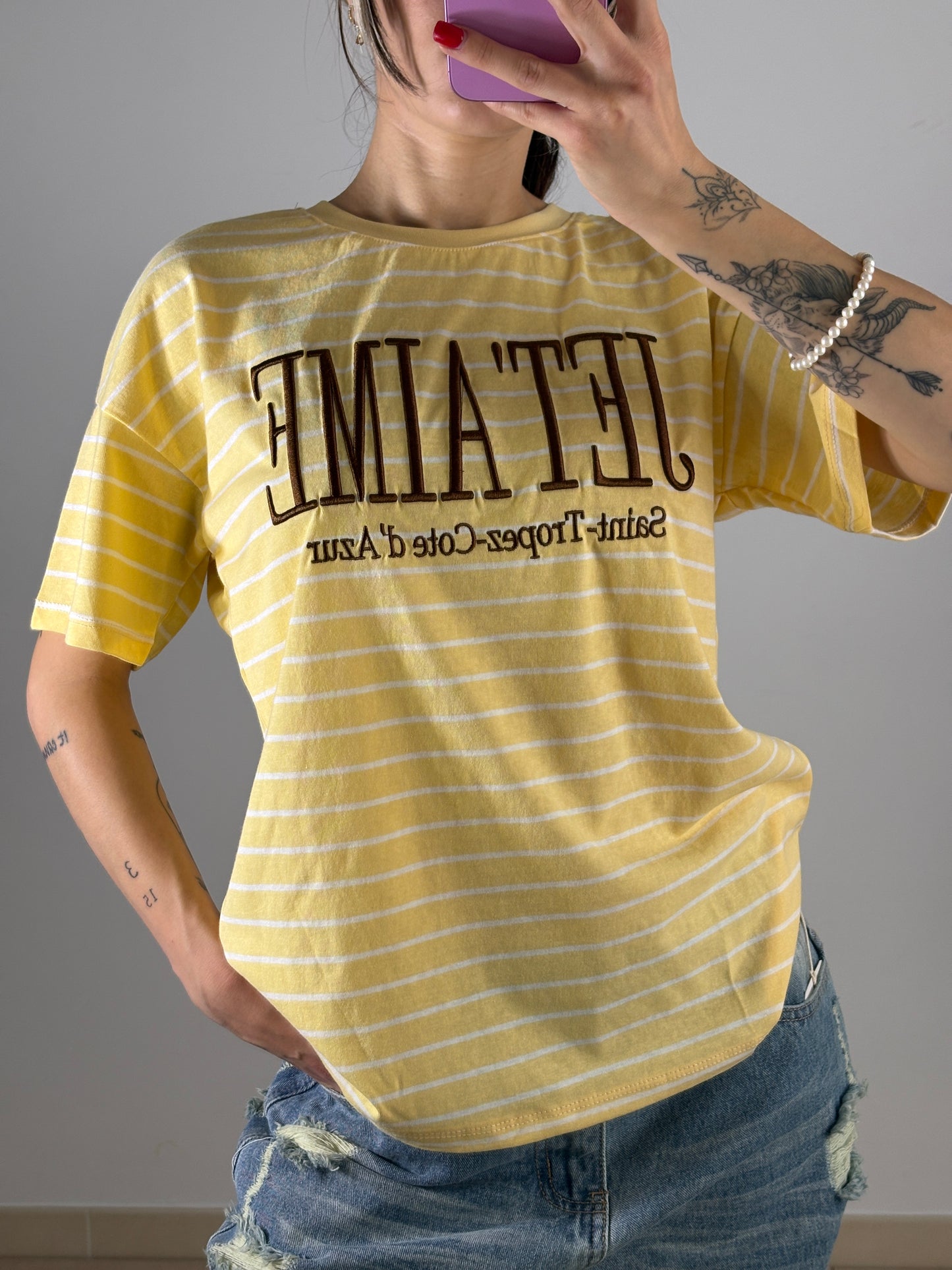 T-Shirt Oversize Righe Street Pink
