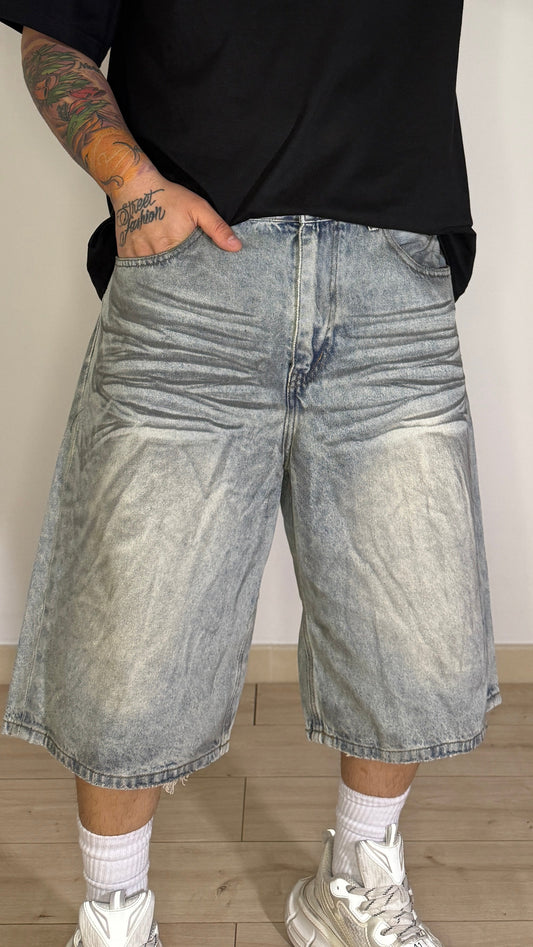 Bermuda Denim Wide Leg Ice Wash
